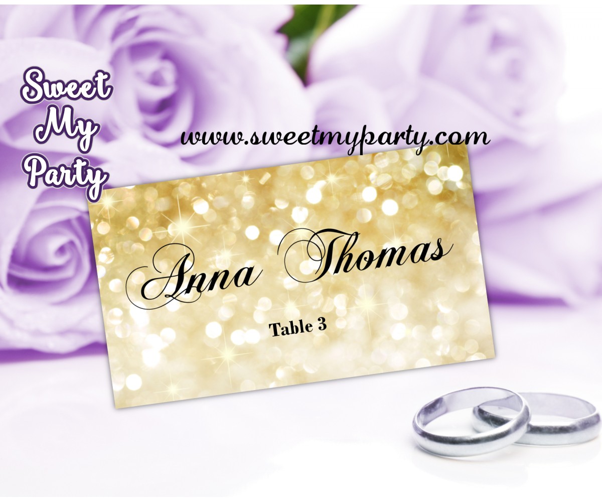 Gold Wedding place cards template,Glitter Wedding Place Card template,Golden Wedding Place Cards template,(008w)